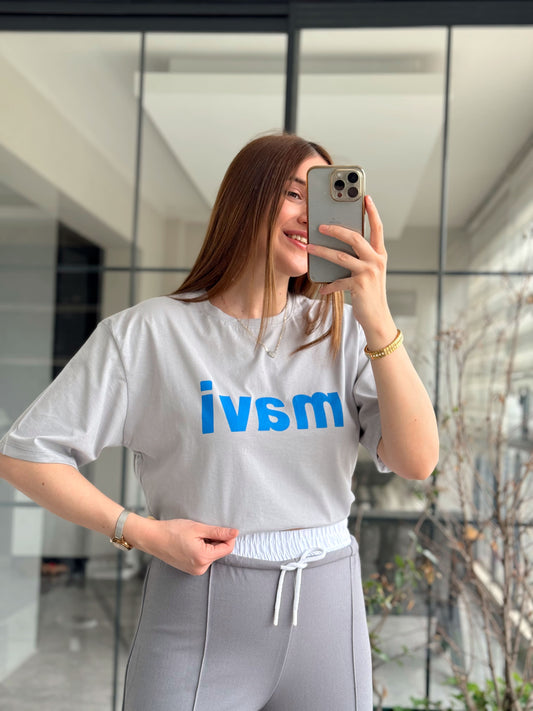 MV Baskılı Organik Tişört - GRİ