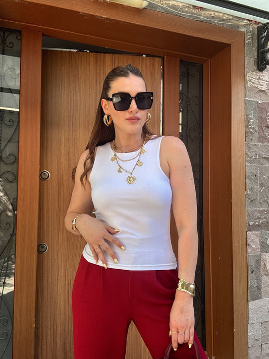 İrmela Halter Yaka Bluz Beyaz