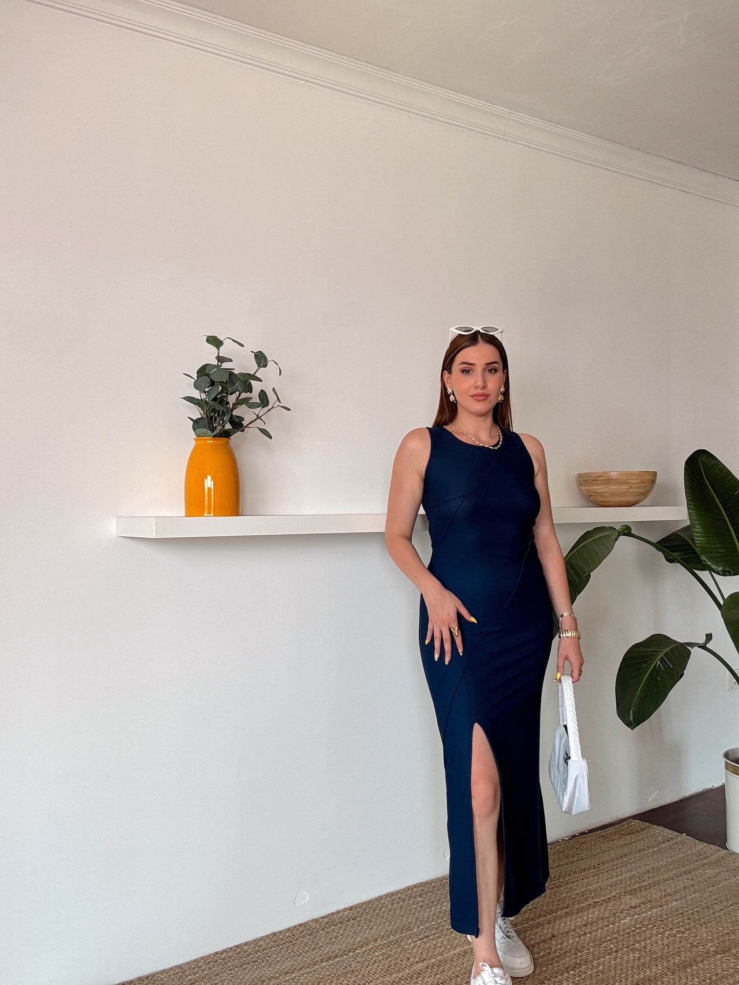 Nevürlü Yırtmaçlı Elbise LACİVERT