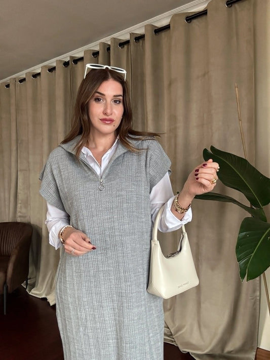 Süveterli Fitilli Triko Takım - GRİ