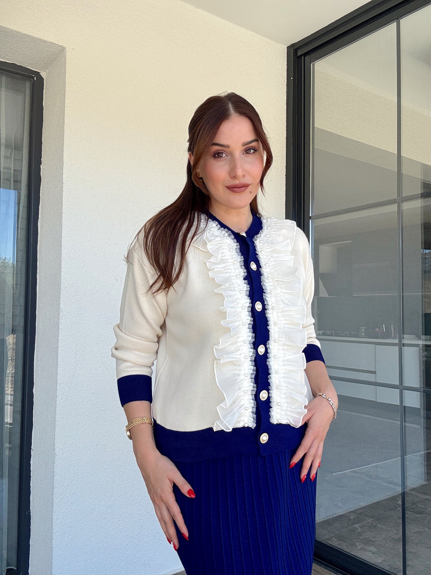 Manolya incili etekli ikili takım LACİVERT