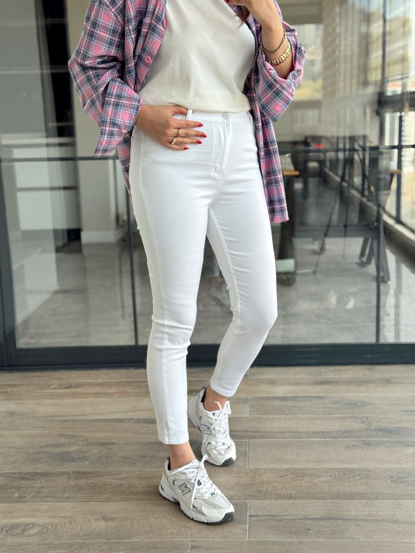 Likralı dar paça melina jean BEYAZ