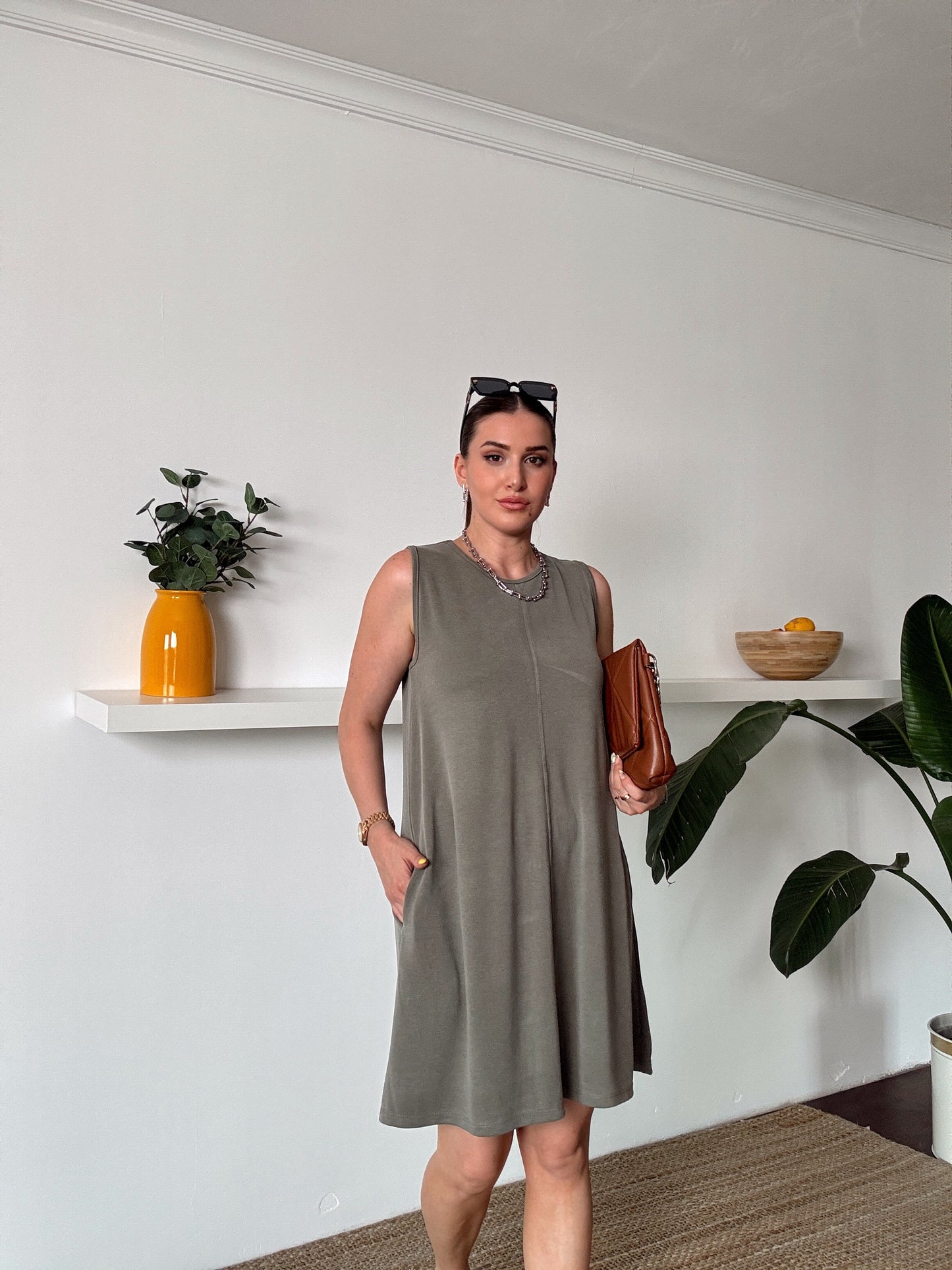 Basic Yıkamalı Elbise Haki