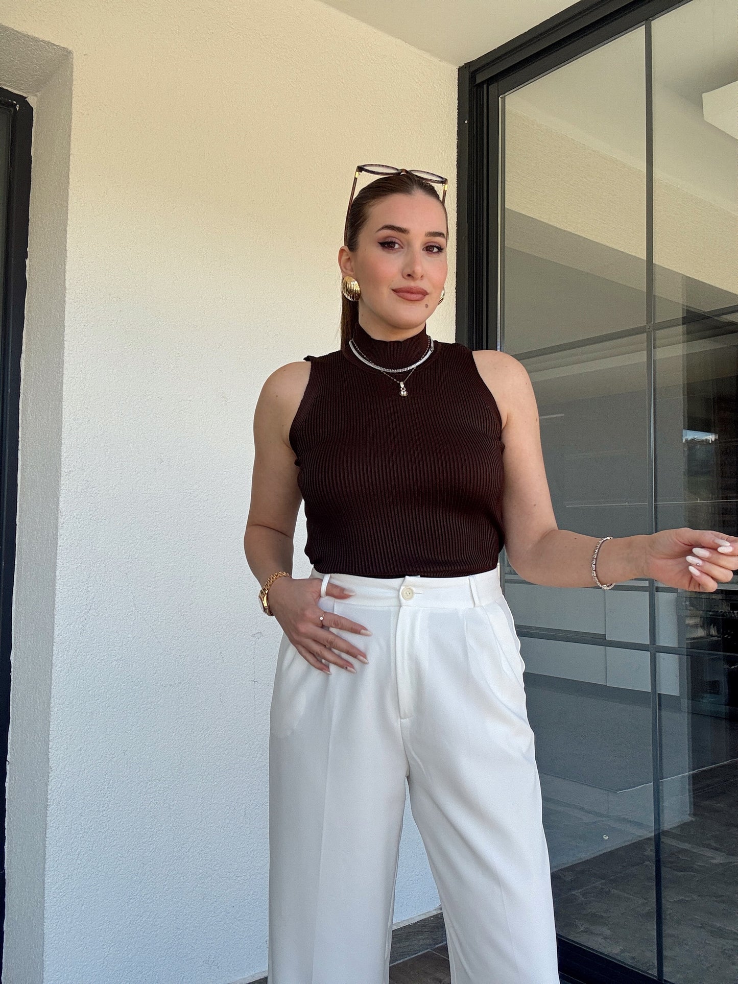 Kolsuz fitilli triko badi KAHVERENGİ