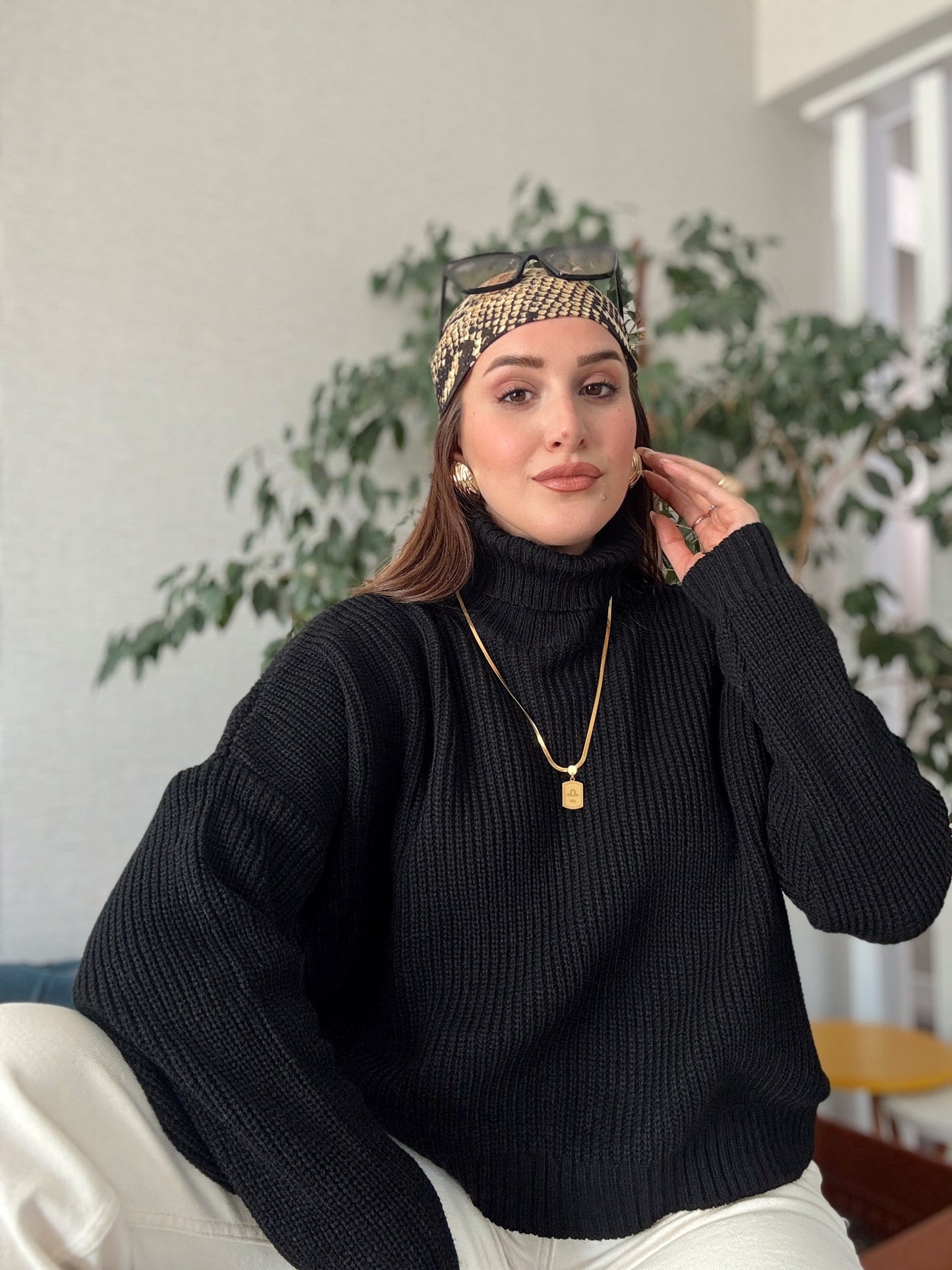 Balıkçı Yaka Selanik Örgü Kazak SİYAH