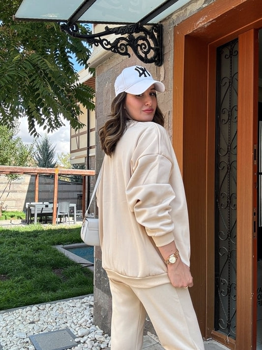 Üç İplik Şardonlu Basic Sweatshirt - TAŞ