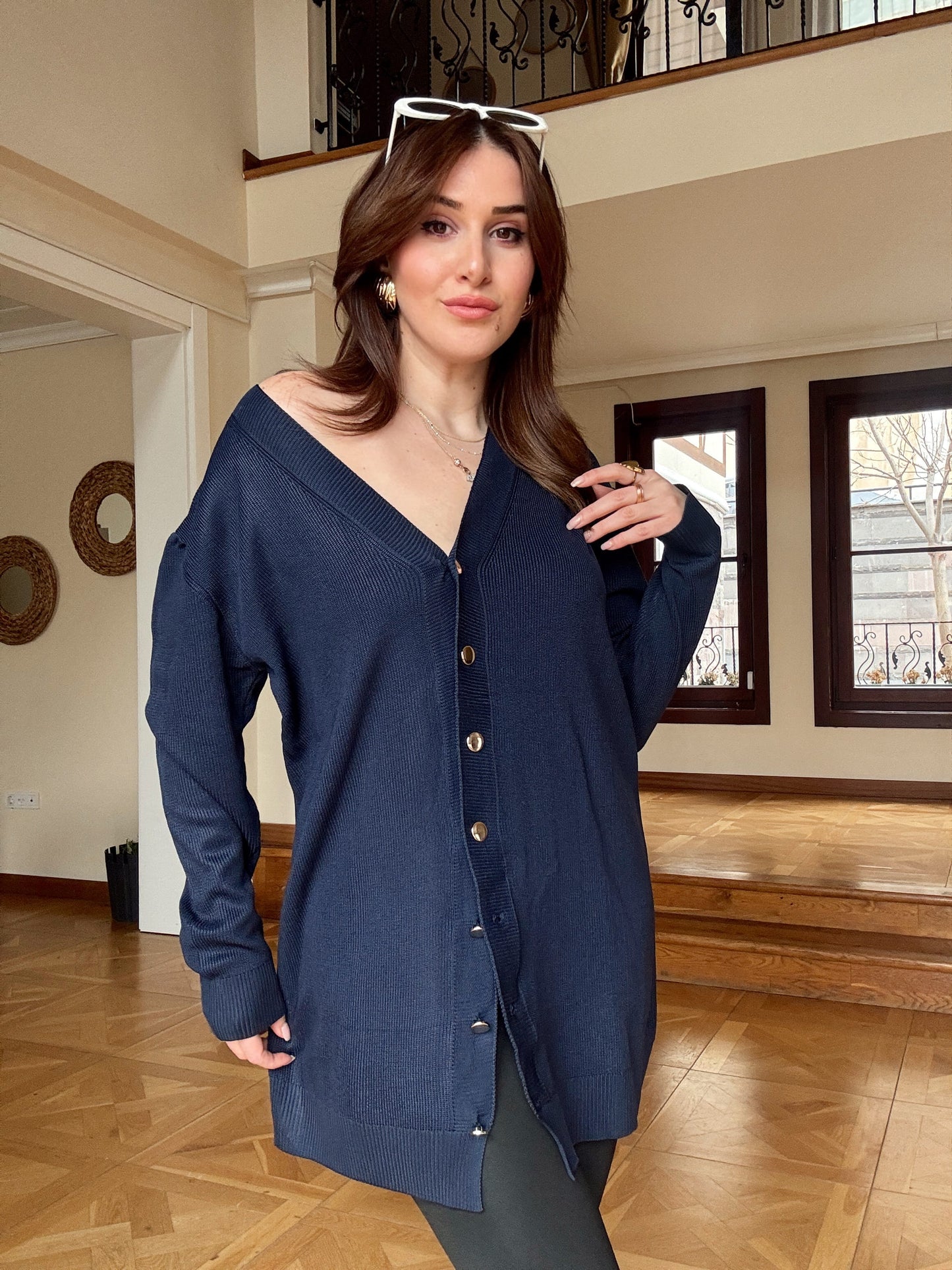 Düğmeli Hırka Lacivert