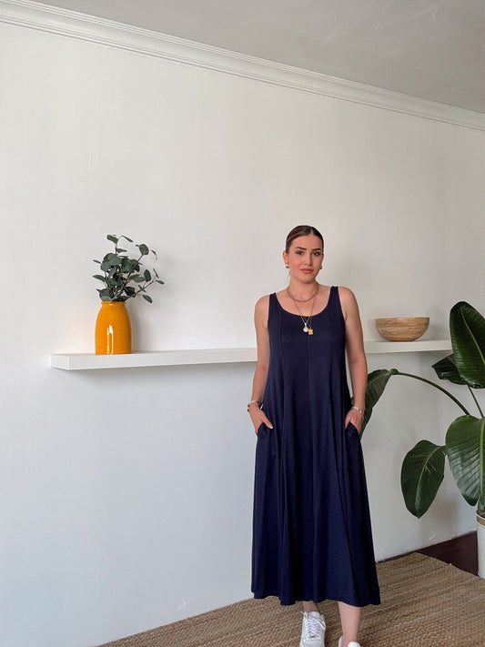 Askılı Modal Kumaş Elbise Lacivert