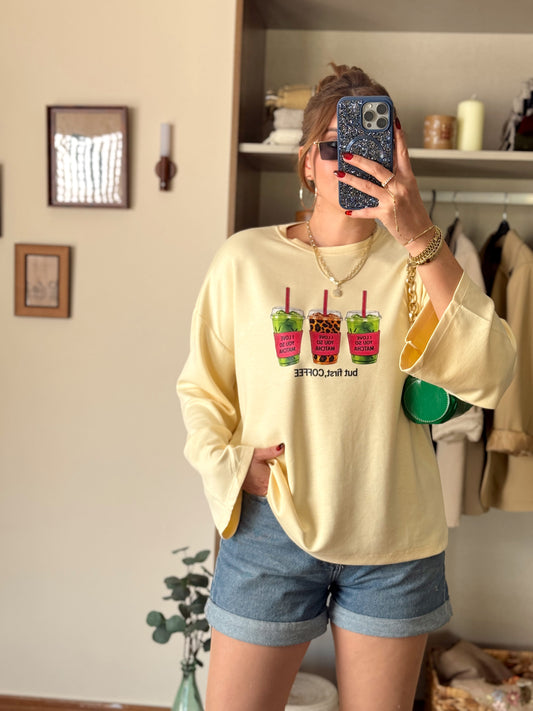 Leopar Coffe Modal sweat Sarı
