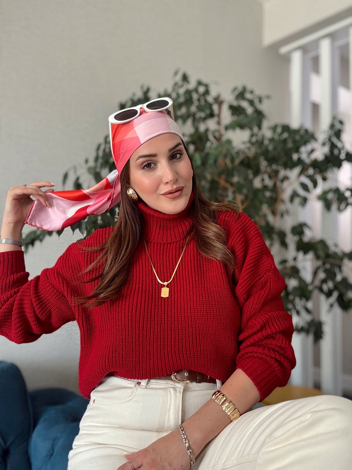 Balıkçı Yaka Selanik Örgü Kazak KIRMIZI