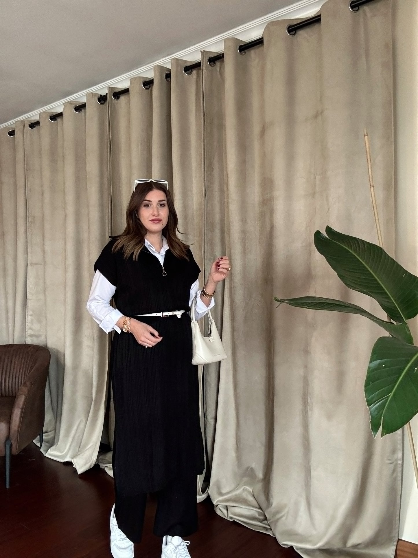 Süveterli Fitilli Triko Takım - SİYAH