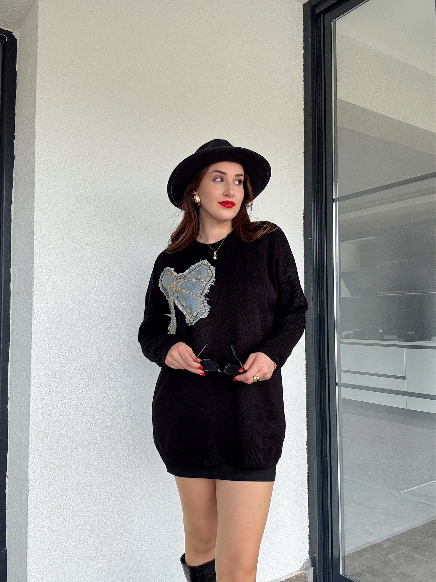 Twst model kot fiyonk detaylı kazak SİYAH