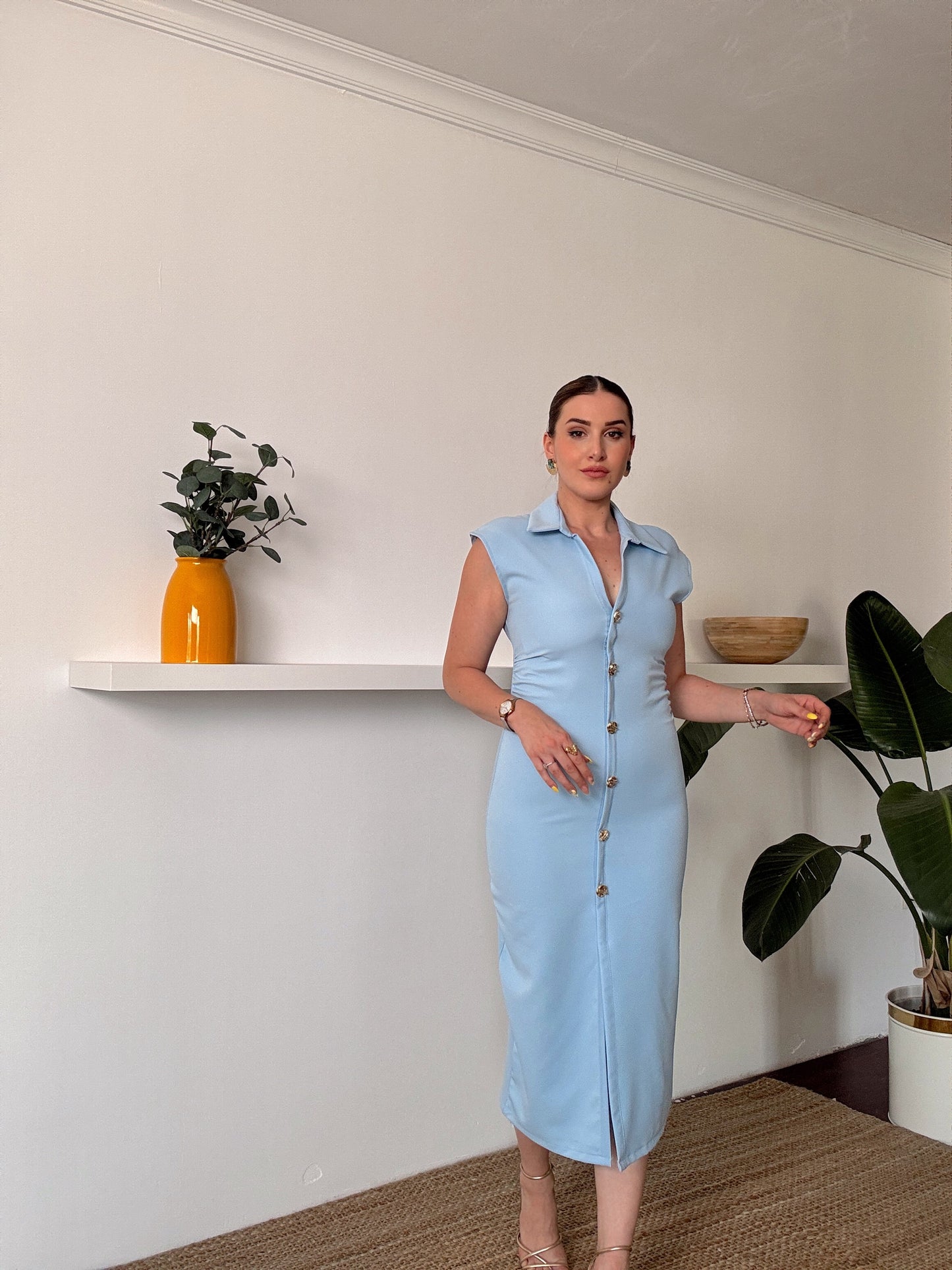 Ön Düğmeli Elbise Mavi