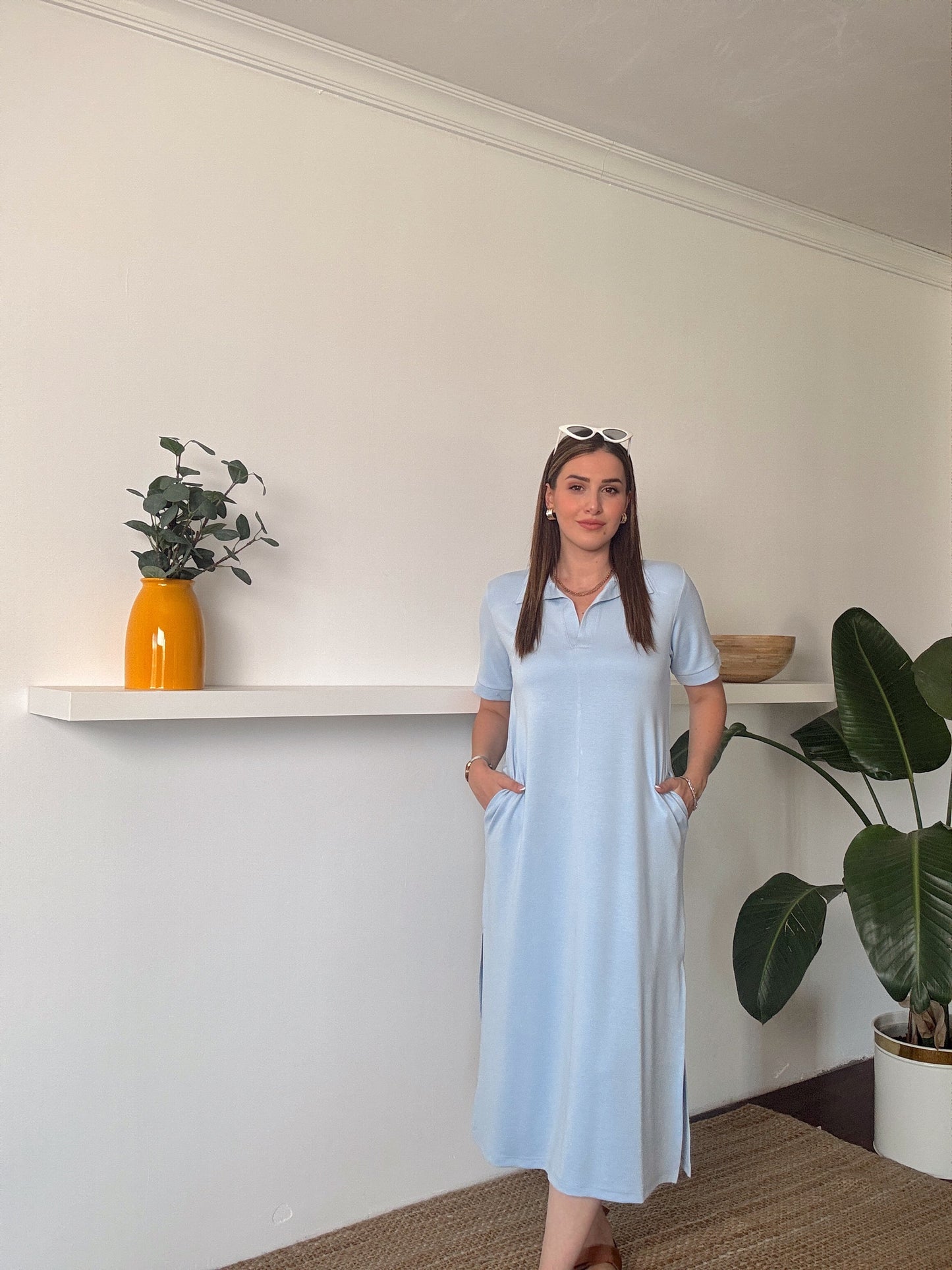 Polo yaka Modal Kumaş Elbise Mavi