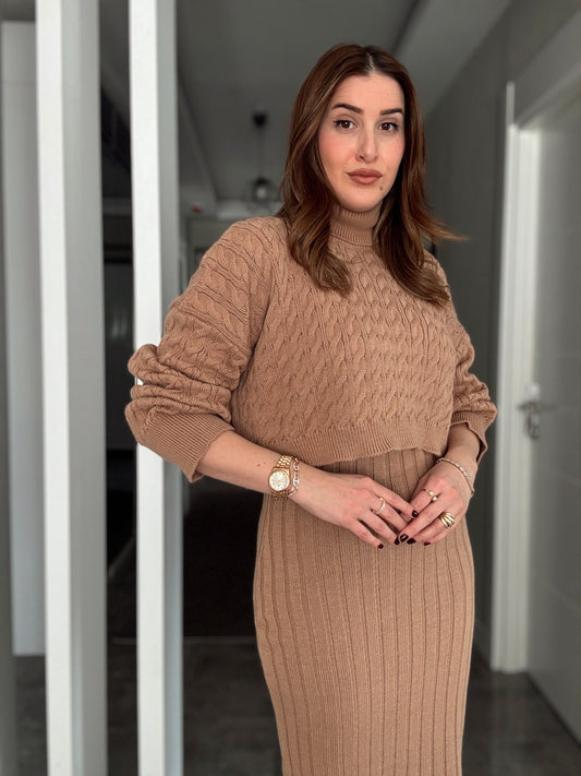 Balıkçı Saç Örgü Jileli Takım -CAMEL