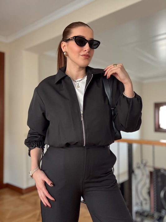 TİNA Bel büzgülü cepli premium ceket SİYAH