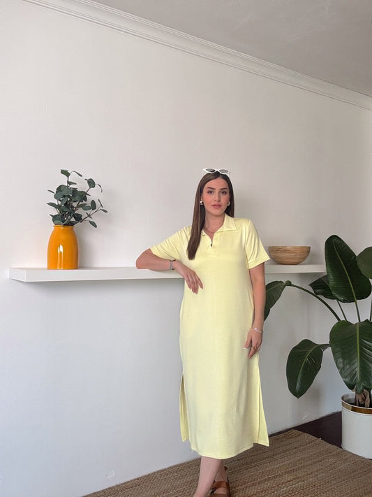 Polo yaka Modal Kumaş Elbise Sarı