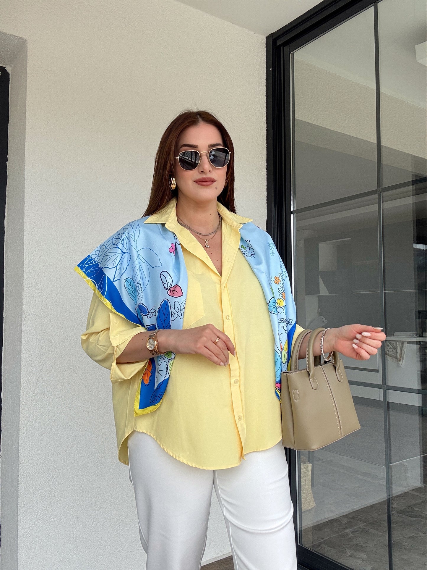 Uzun kol poplin gömlek-SARI