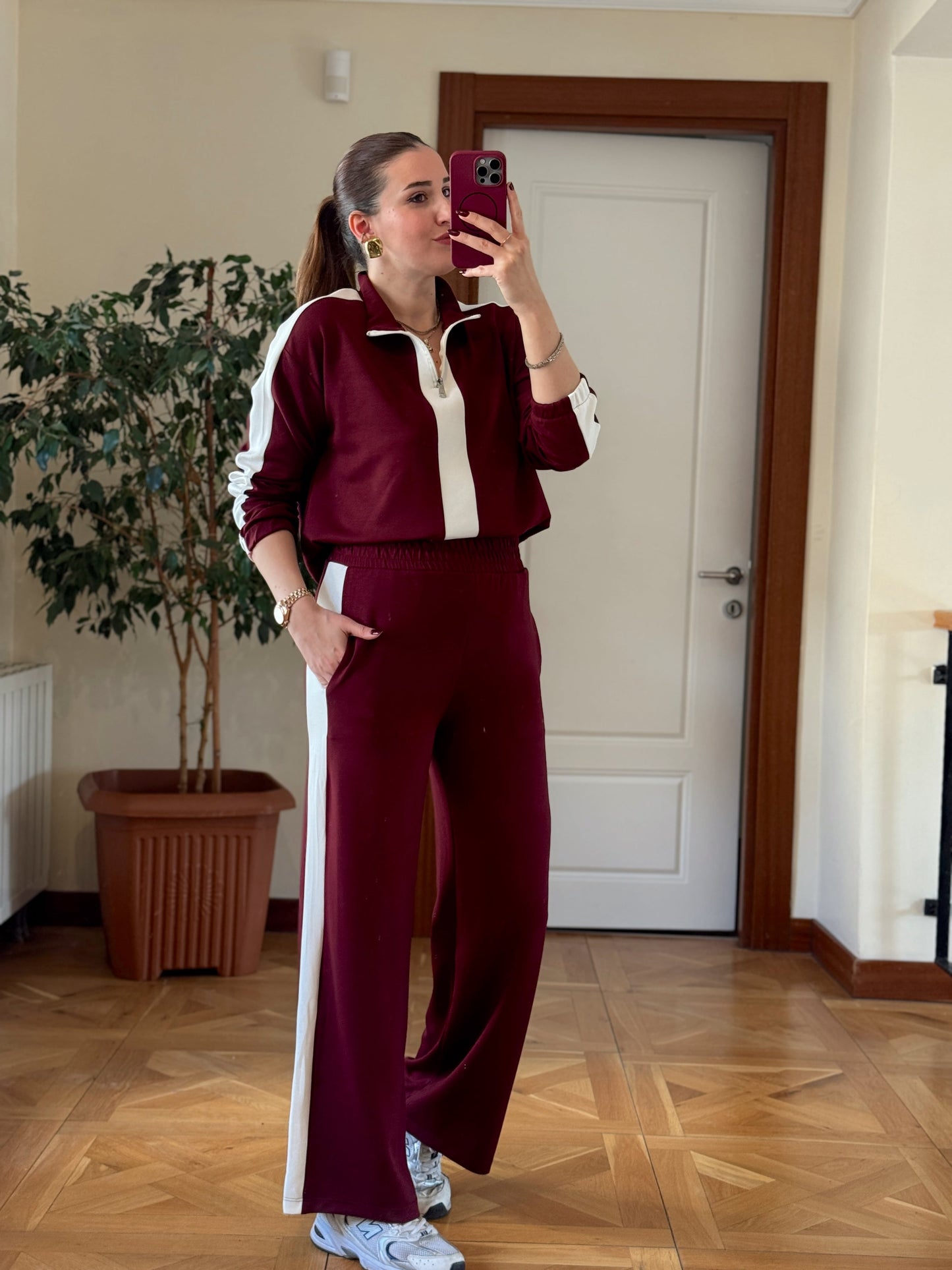 Yarım Fermuarlı Modal Takım Bordo