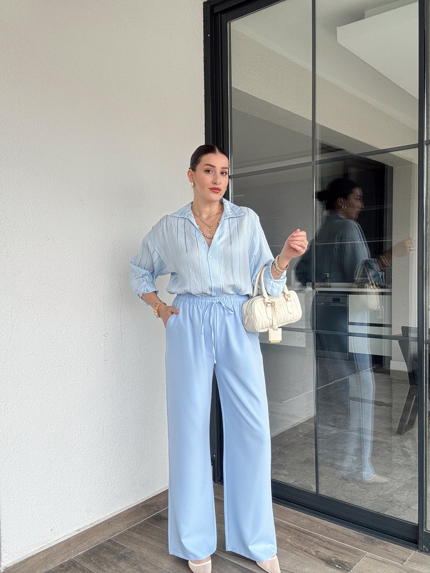 Luna Lastikli Palazzo Pantolon - BEBE MAVİ
