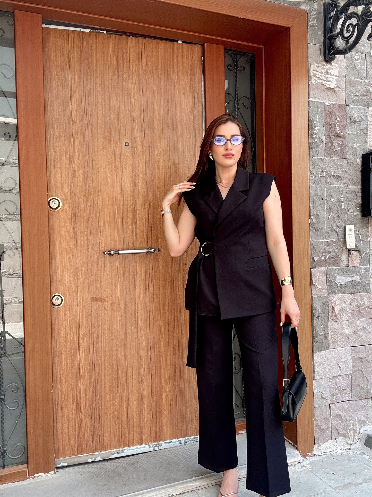 Premium Kuşaklı Yelek Takım Siyah