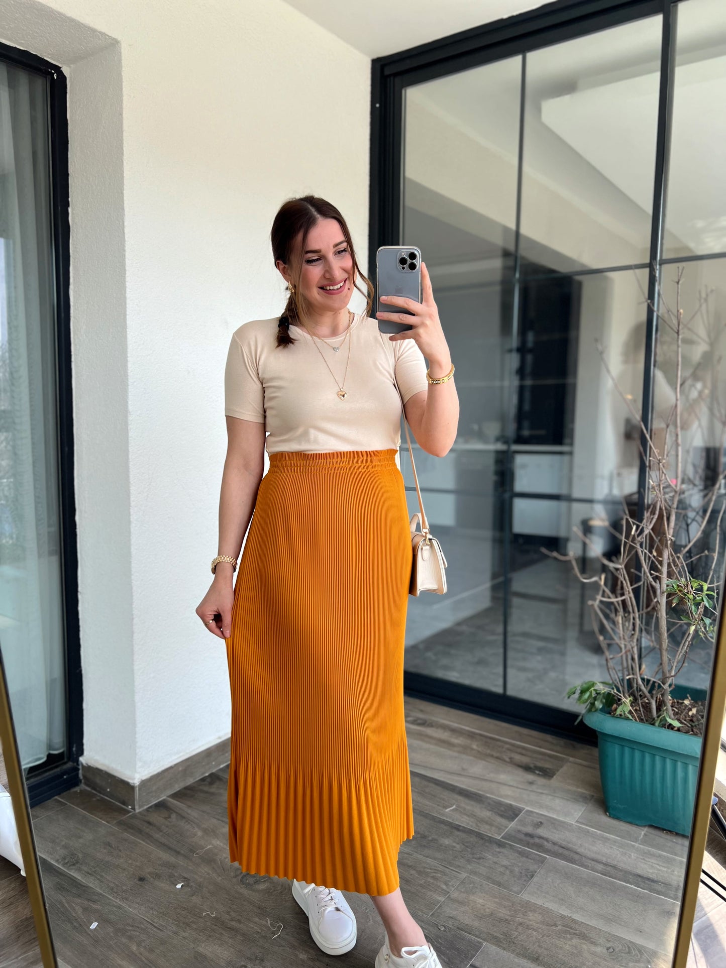 Kısa Kol Viskon Tshirt BEJ