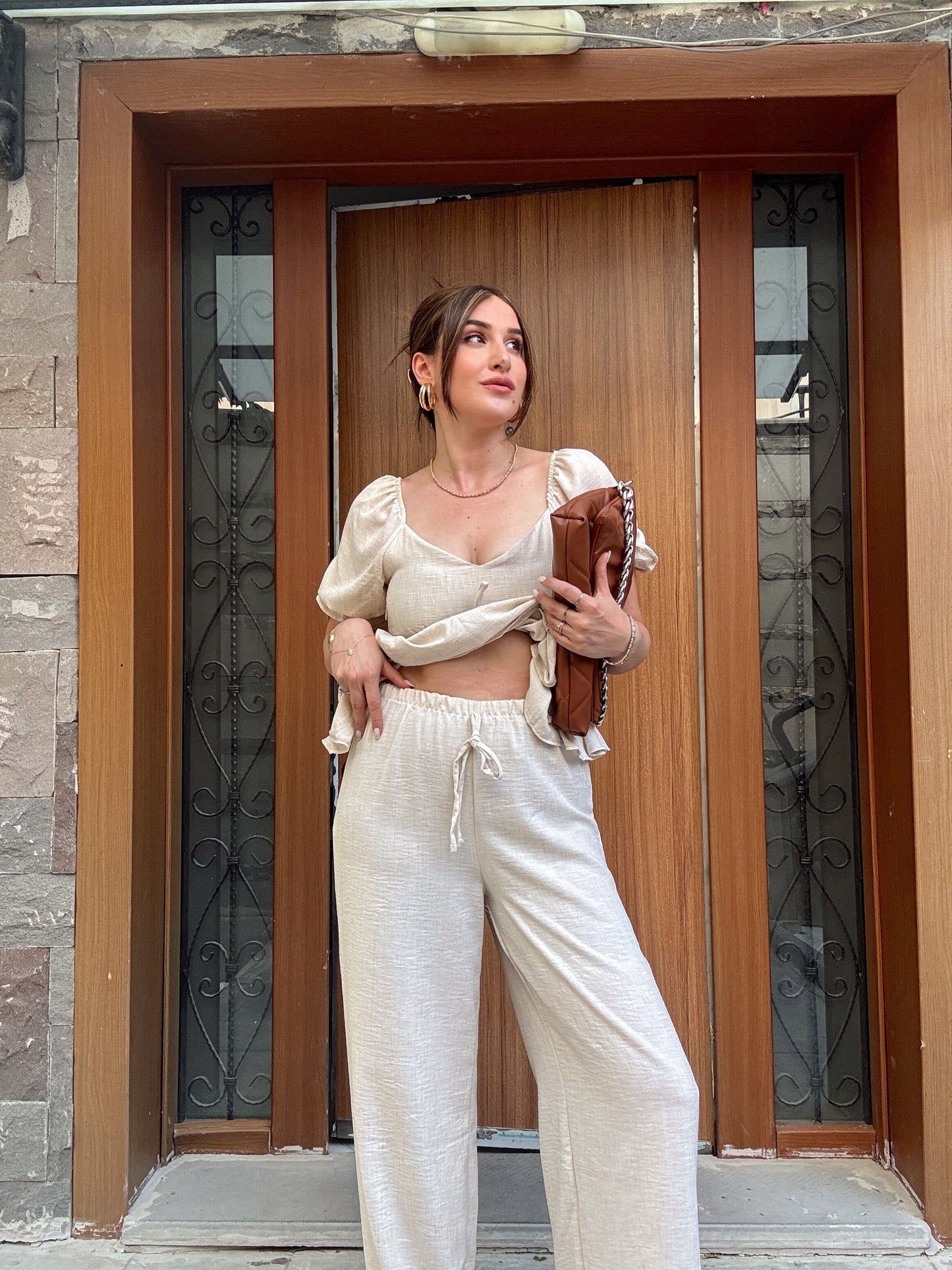 MELODİ keten ikili takım TAŞ