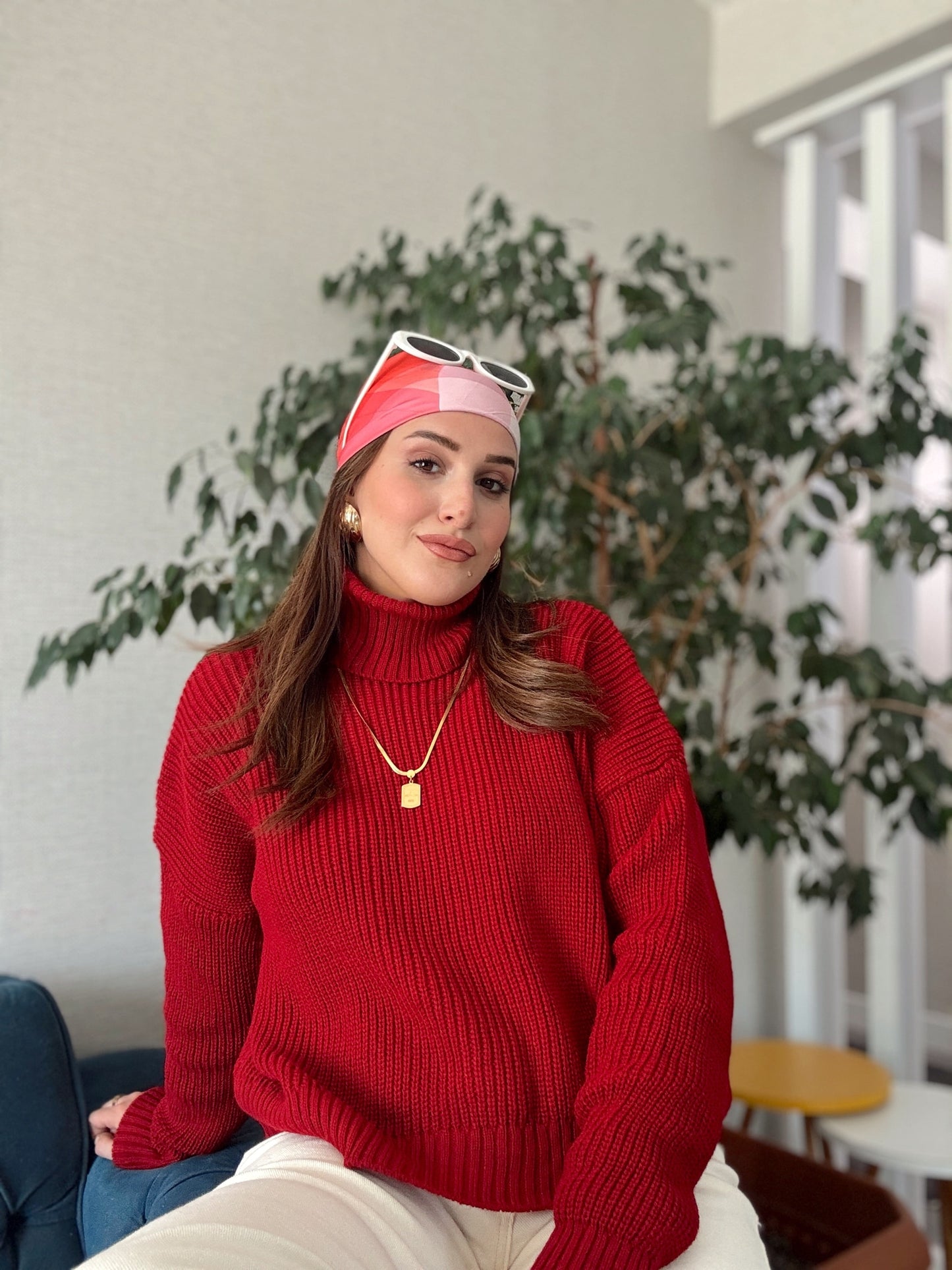 Balıkçı Yaka Selanik Örgü Kazak KIRMIZI