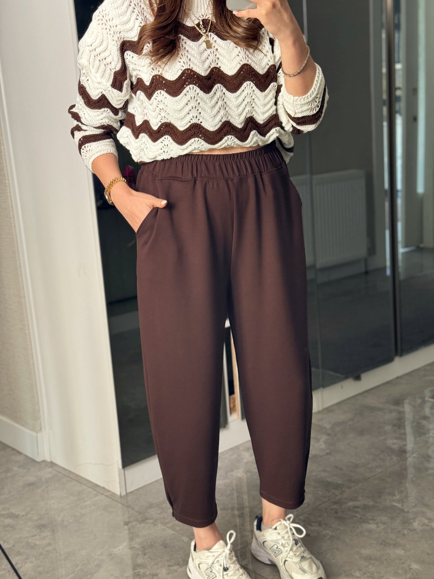 Beli Lastikli Modal Pantolon Kahve