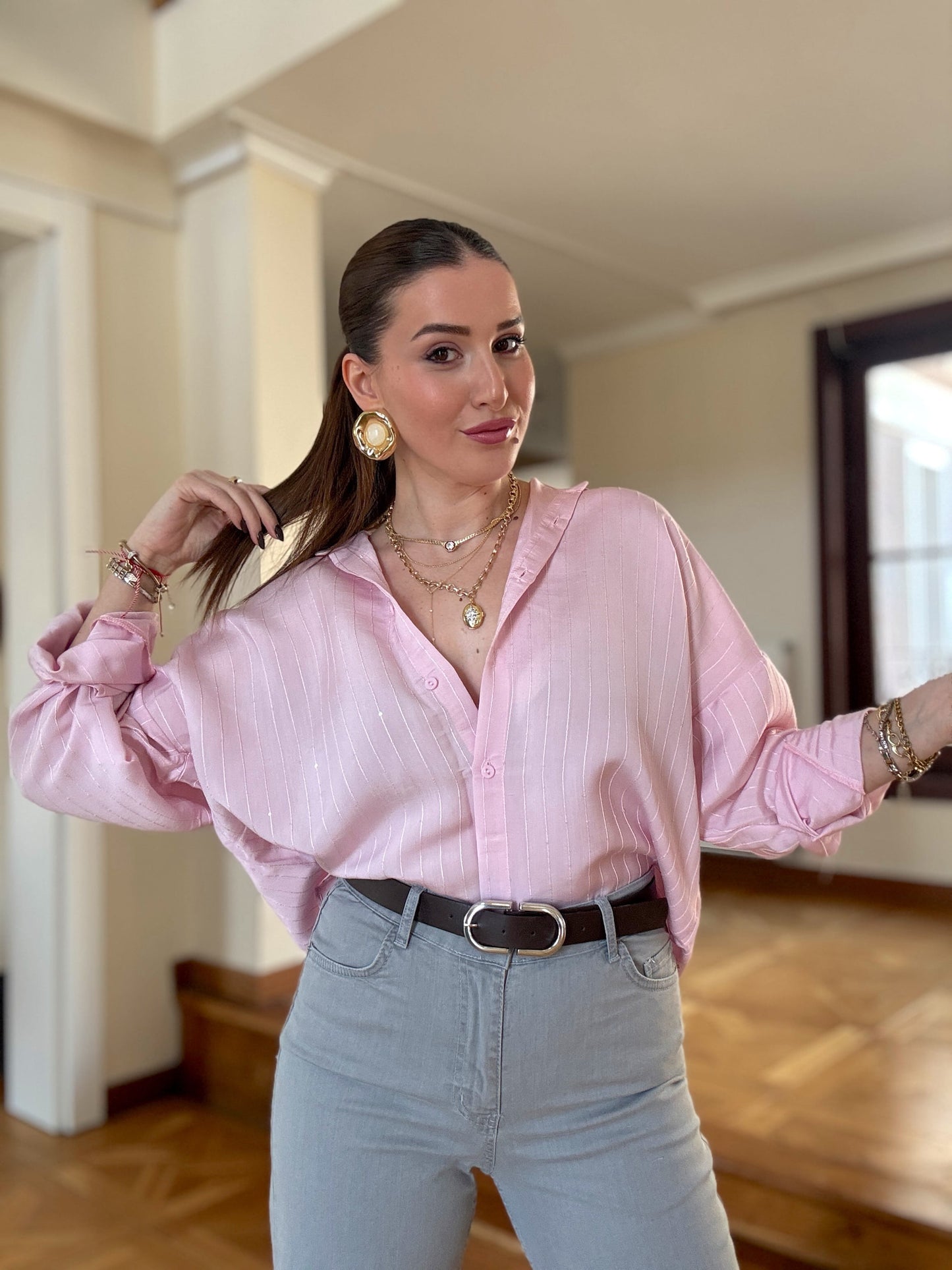 5 Düğme pullu gömlek Pembe