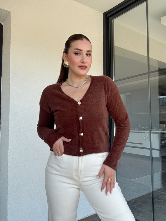 V Yaka yumoş ceket-KAHVERENGİ