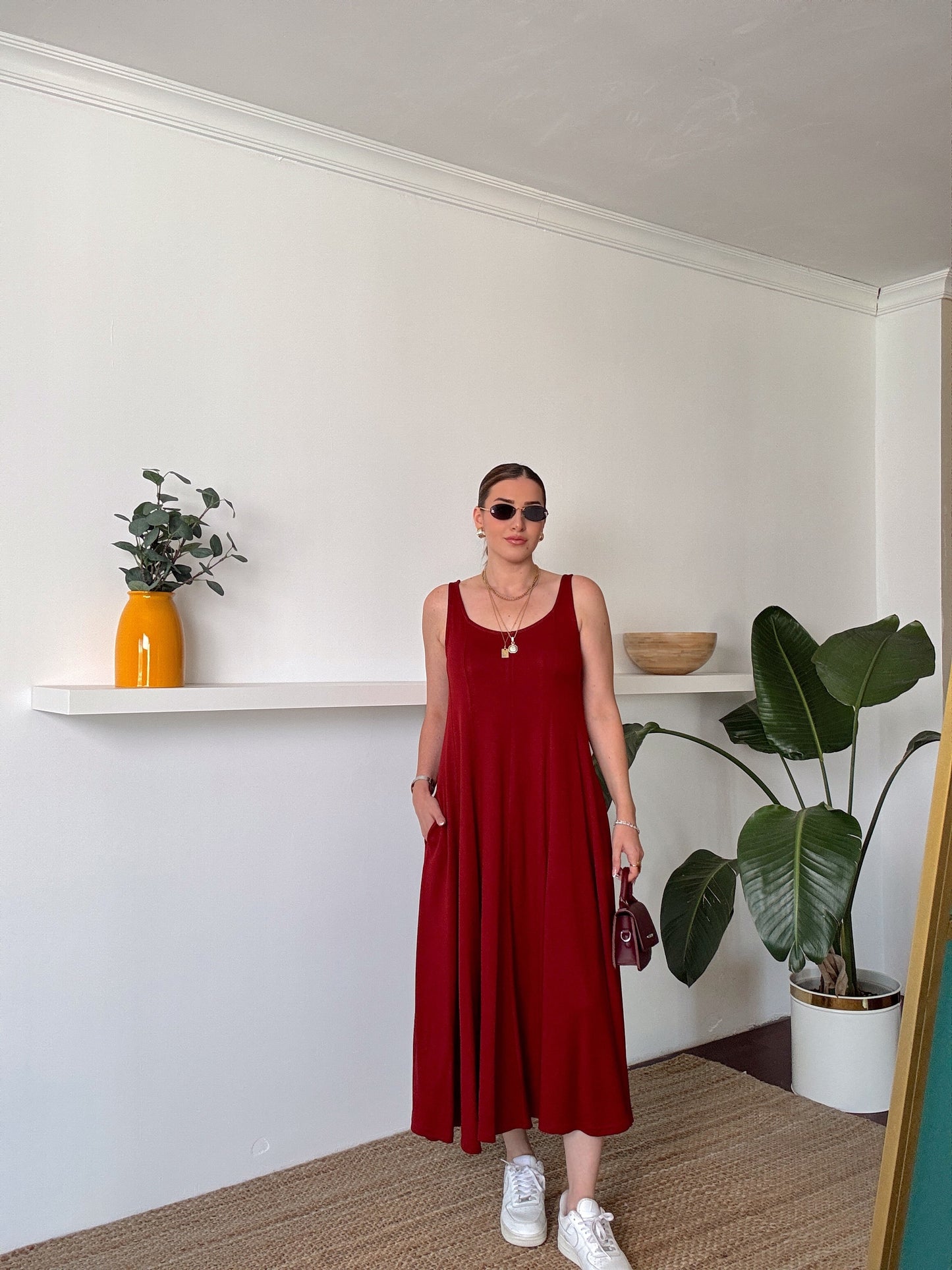 Askılı Modal Kumaş Elbise Bordo