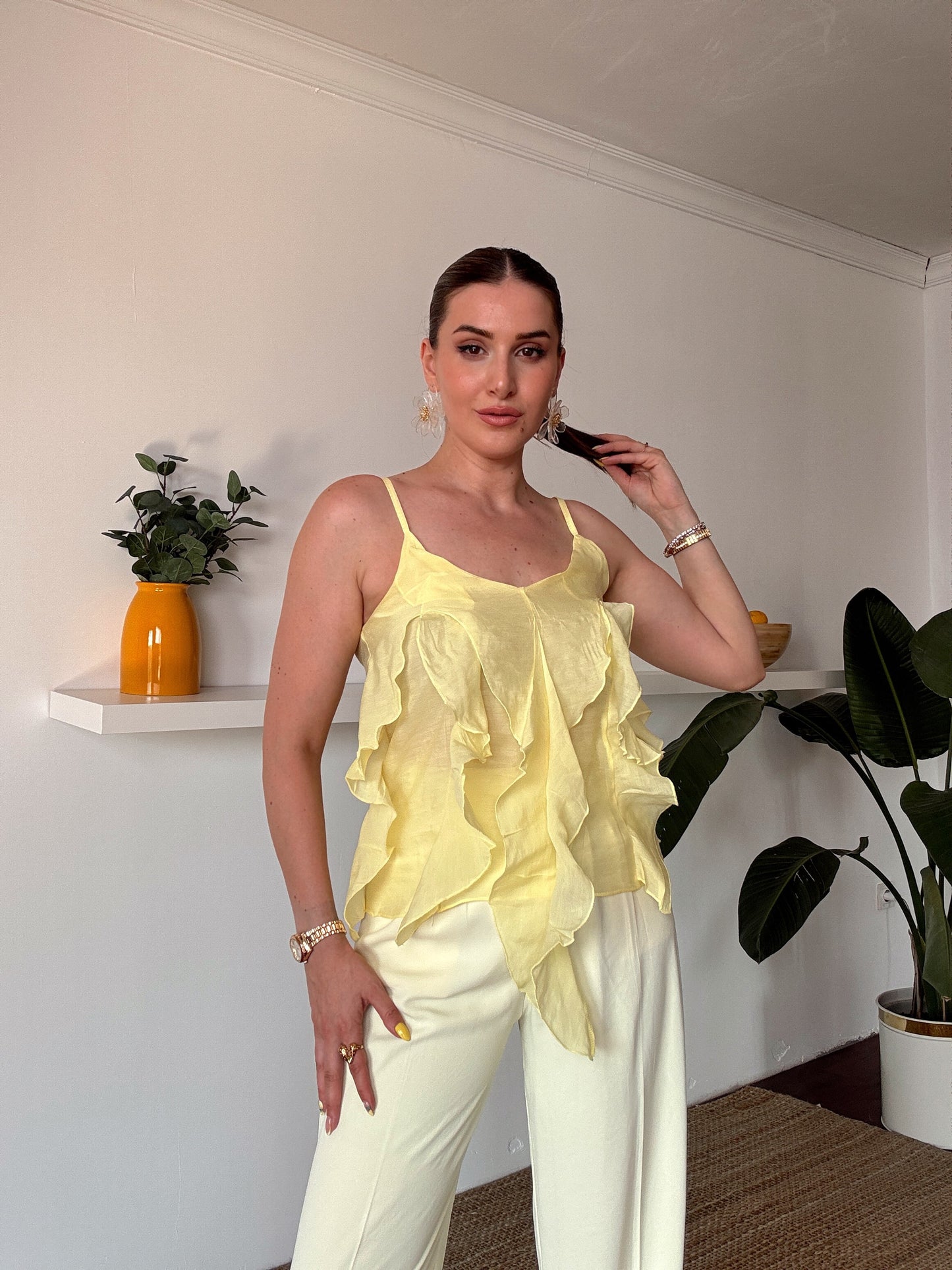 İp Askılı Fırfırlı Atlet Sarı
