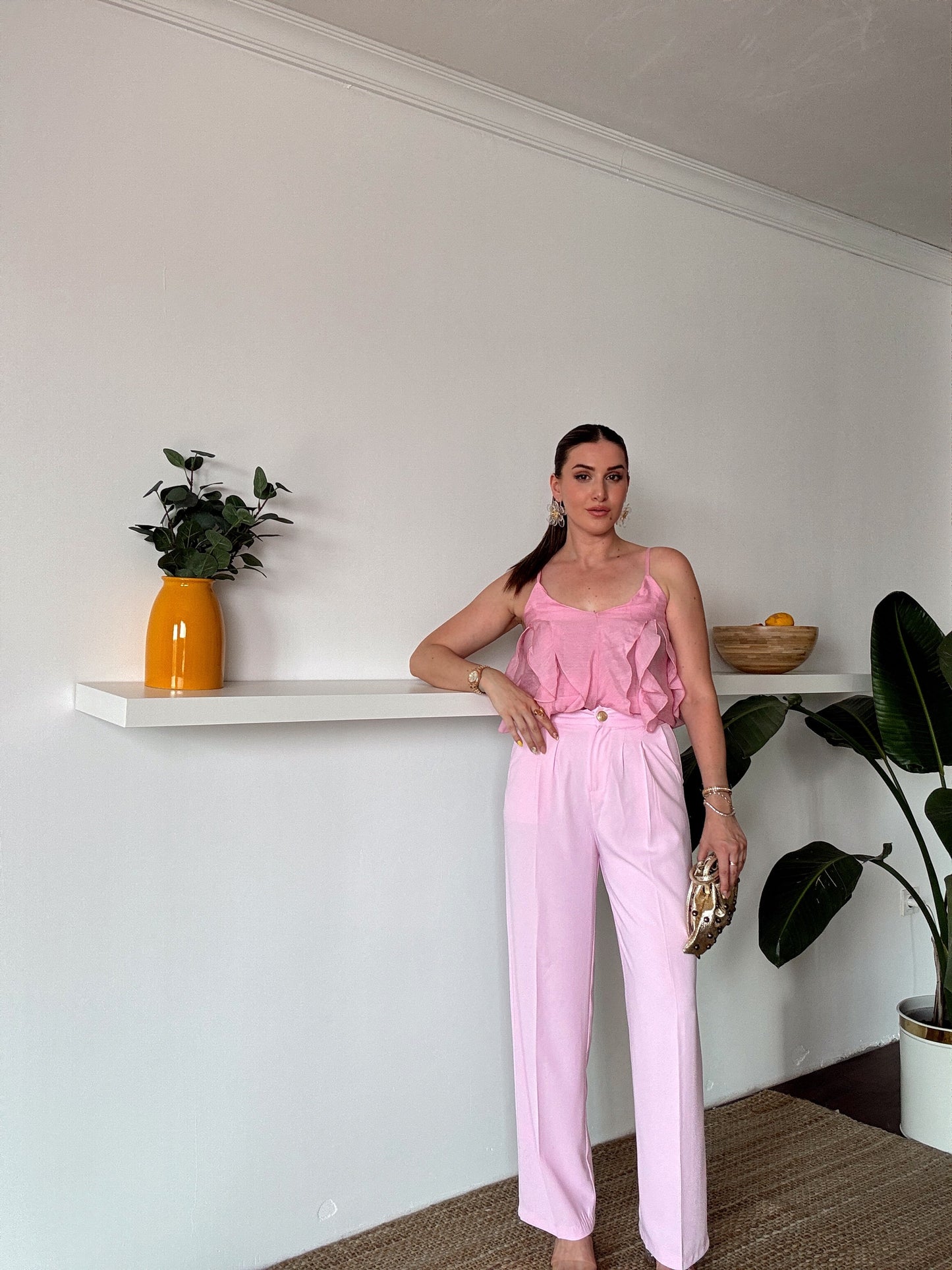 İp Askılı Fırfırlı Atlet Pembe