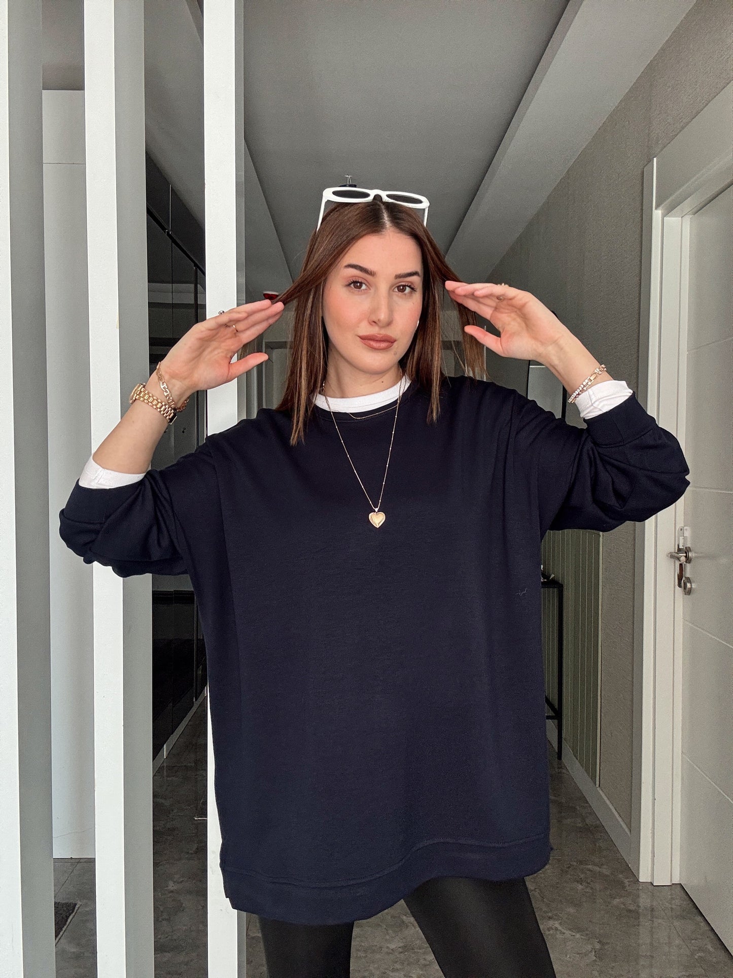 Düz Yırtmaçlı Modal Kumaş SweatShirt LACİVERT