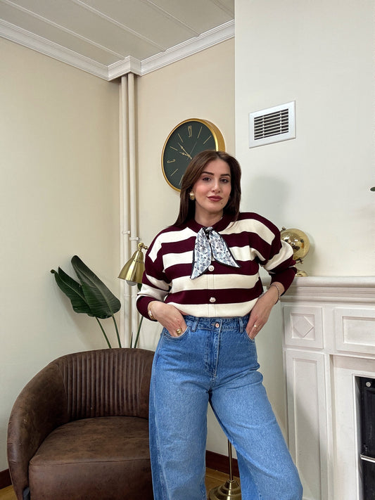 Düğmeli fularlı kazak-MÜRDÜM