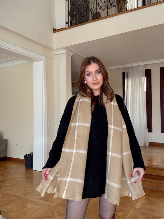 PÜSKÜLSÜZ desenli atkı-CAMEL