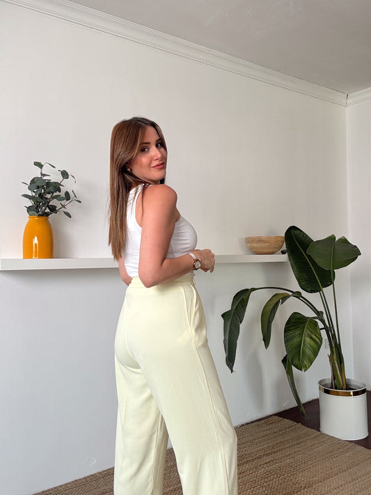 GOLD düğme detaylı premium palazzo pantolon SARI
