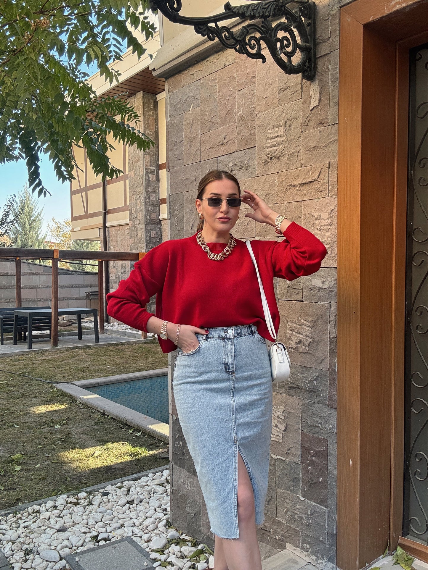 Basic Crop Kazak - KIRMIZI