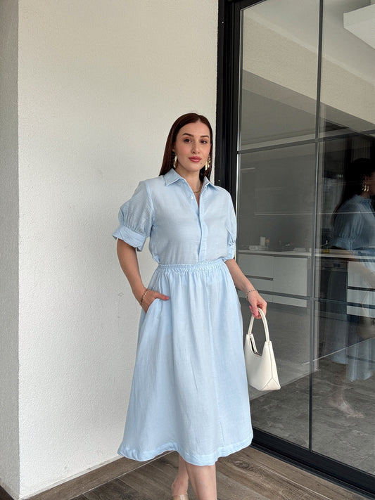 Müslin Kumaş Etekli Takım Mavi