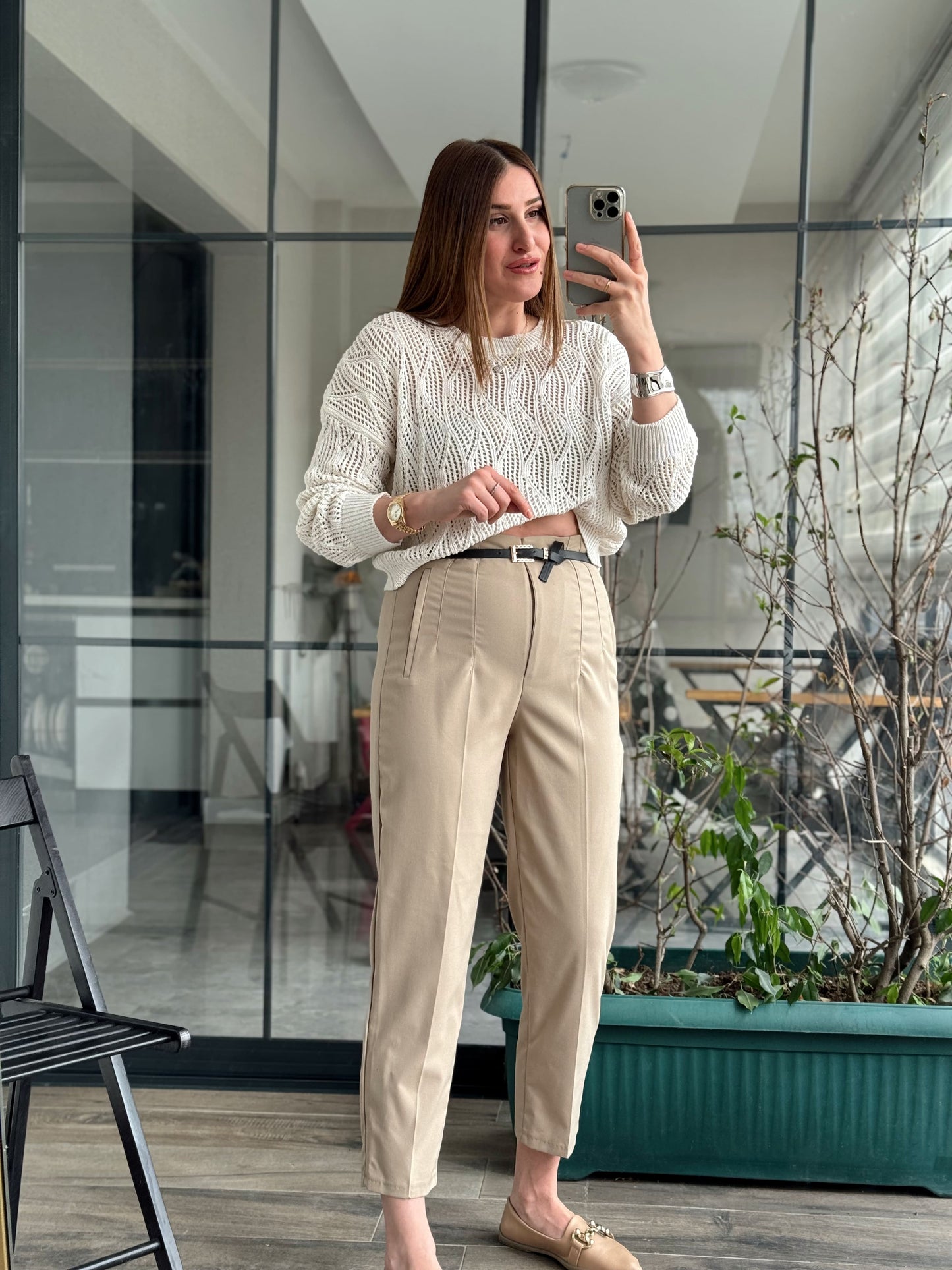 Beli Pensli Vivien Keten Pantolon - BEJ