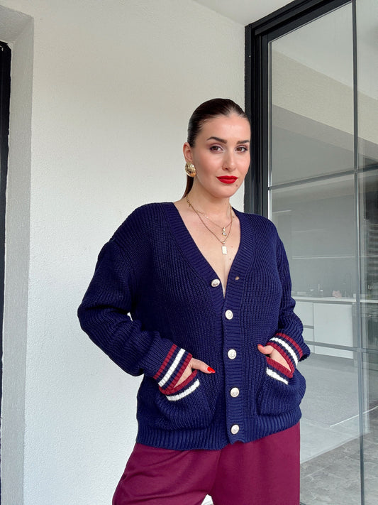 Cebi Renkli Triko Hırka Lacivert