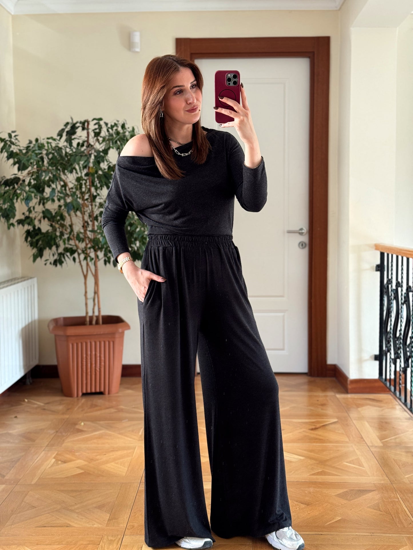 Yarasa kol cepli pantolonlu takım-FÜME