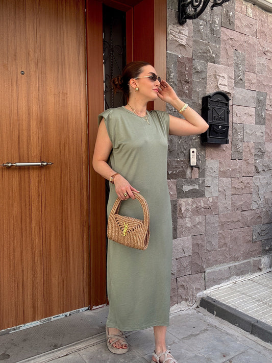 Modal kumaş vatkalı bisiklet yaka elbise YEŞİL