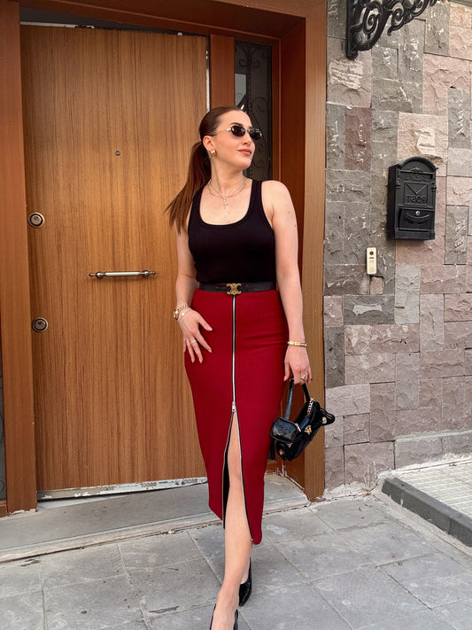 Ottoman Fermuarlı Düz ETEK KIRMIZI