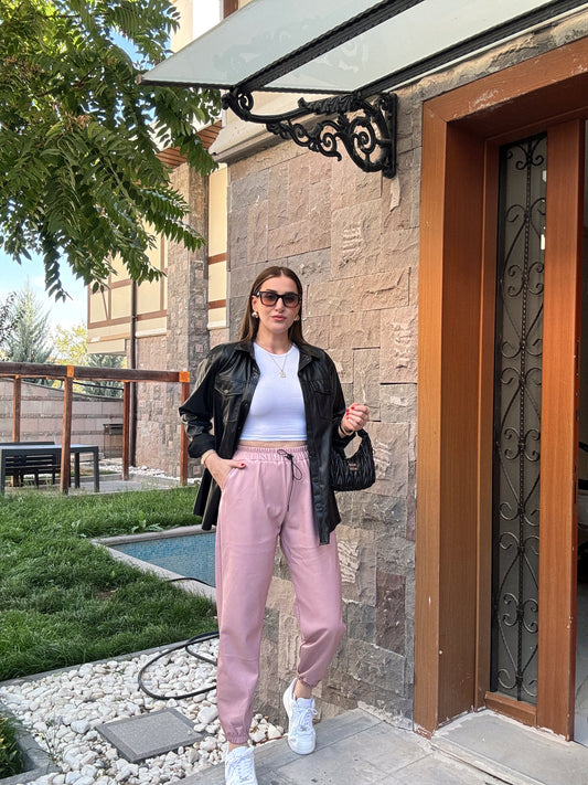 Paça Lastikli Deri Pantolon - PUDRA