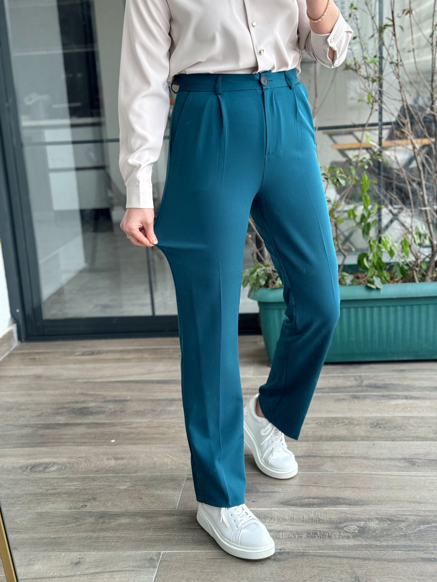 Boru Paça Double Pantolon - Petrol Yeşili