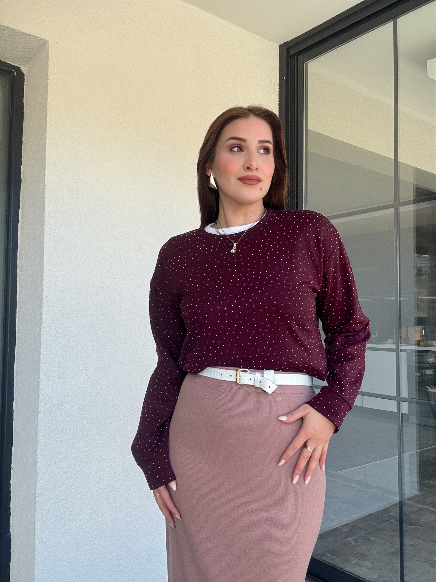 Modal taşlı iki iplik sweat-MÜRDÜM