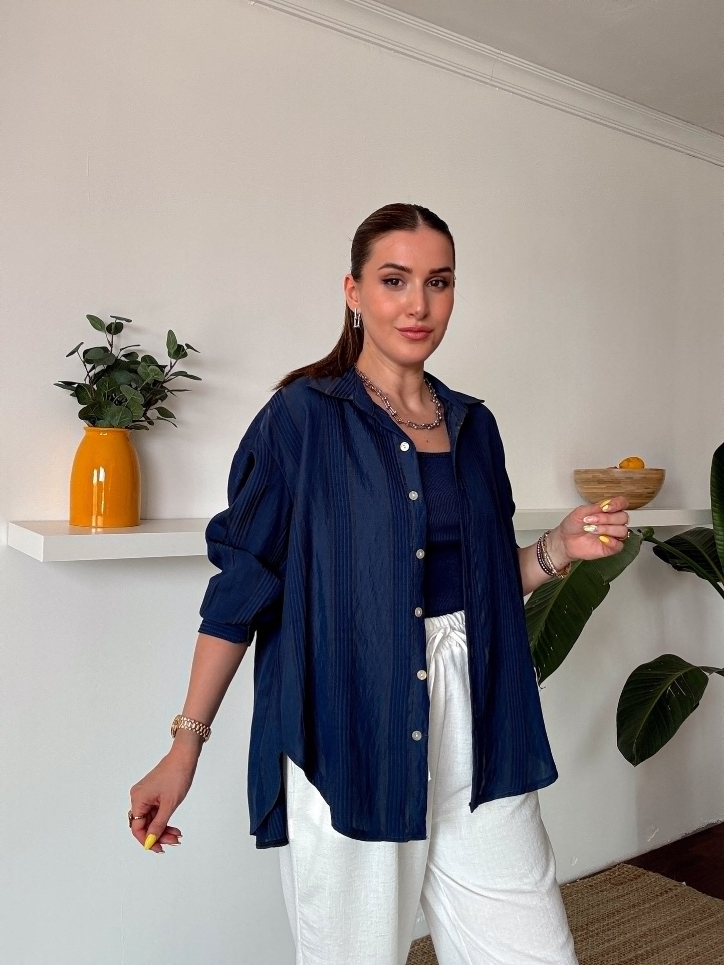 Crush çizgili atletli basic gömlek LACİVERT
