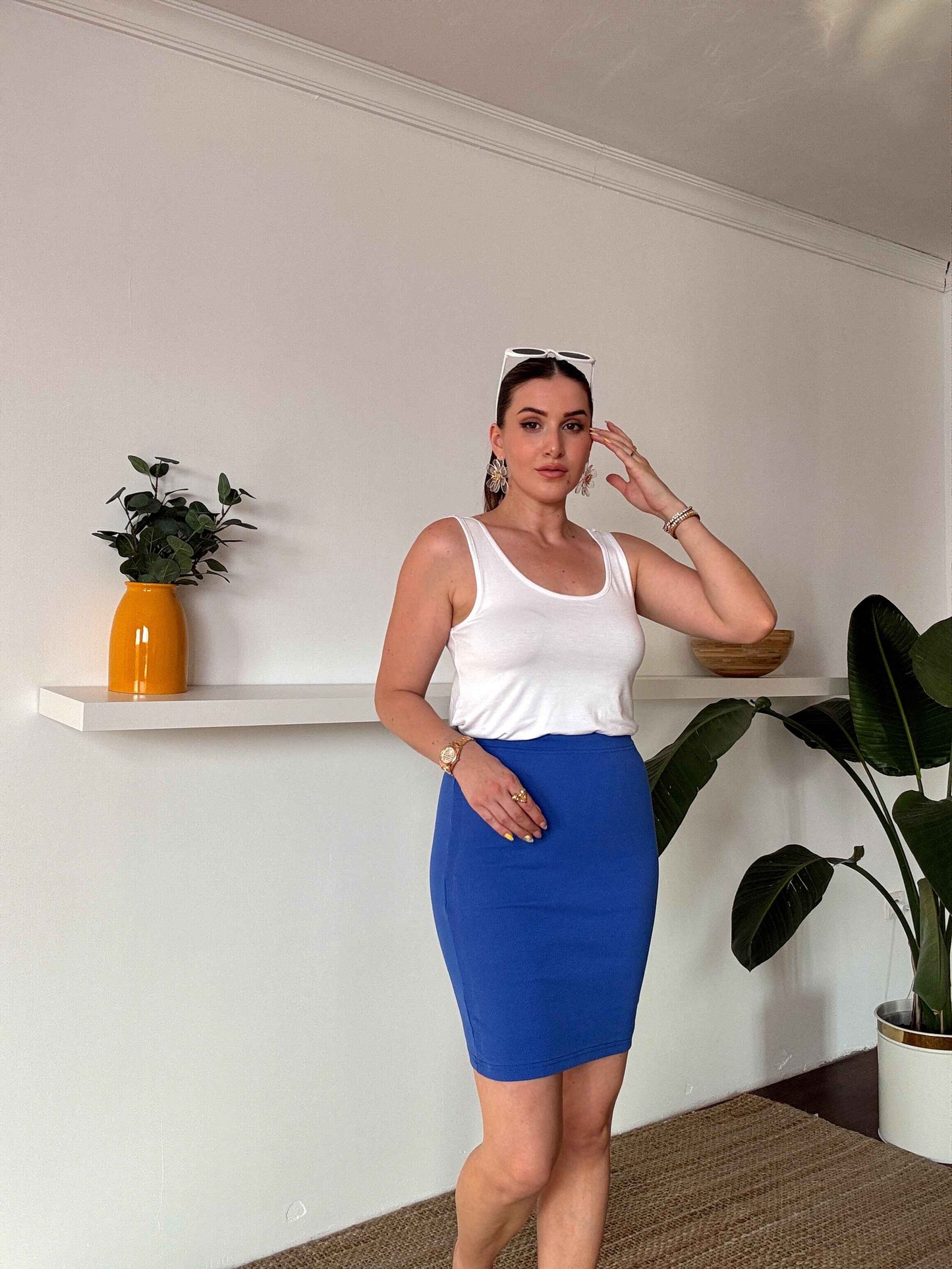 Fitilli bel lastikli etek SAKS MAVİ